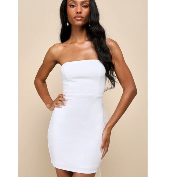 Flawless Entrance White Pearl Organza Bow Strapless Mini Dress Lulus Size Medium - Picture 3 of 9